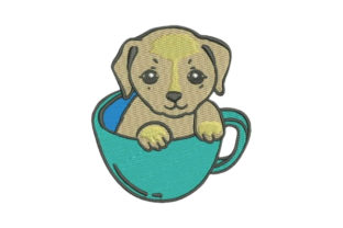 Puppy in Cup: A Charming Embroidery Design for Personalized Gifts